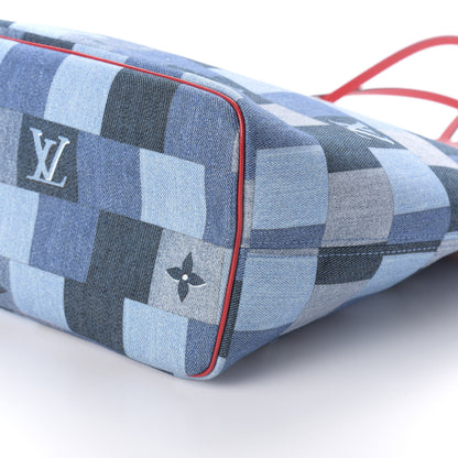 Louis Vuitton Denim Damier Monogram Patchwork Neverfull Blue Rouge 7 of 10