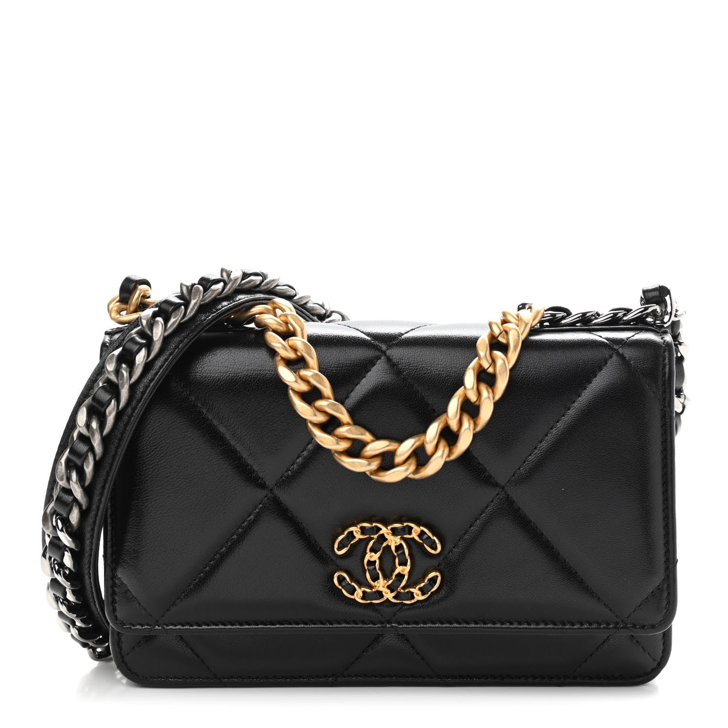 Chanel Lambskin Quilted Chanel 19 Wallet On Chain WOC Black 1 of 10