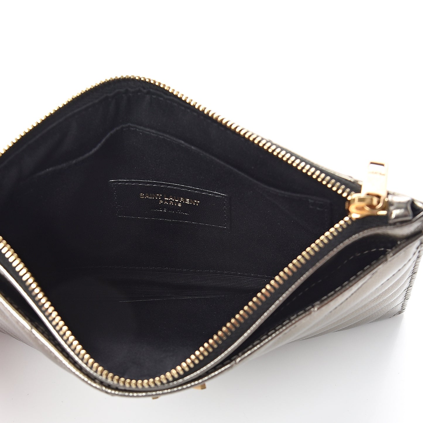 Metallic Grain De Poudre Matelasse Chevron Monogram Bill Pouch Piombo