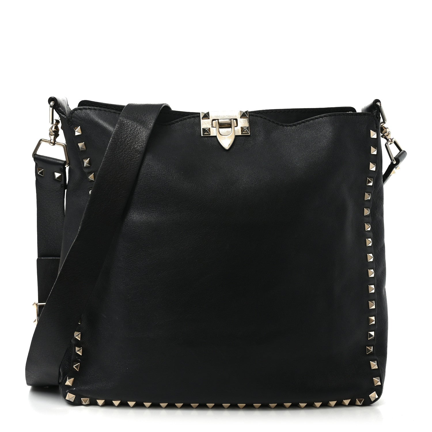 Valentino Garavani Vitello Calfskin Small Rockstud Flip-Lock Messenger Bag Black 1 of 11