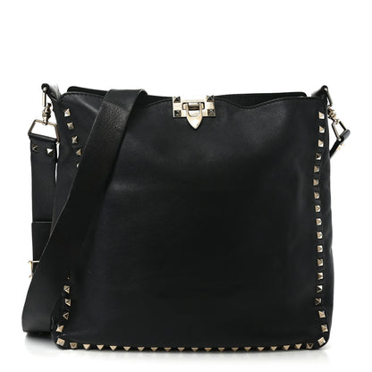 Valentino Garavani Vitello Calfskin Small Rockstud Flip-Lock Messenger Bag Black 1 of 11