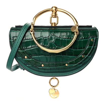 Chloe Calfskin Crocodile Embossed Small Nile Bracelet Minaudiere Bag Woodsy Green 1 of 11