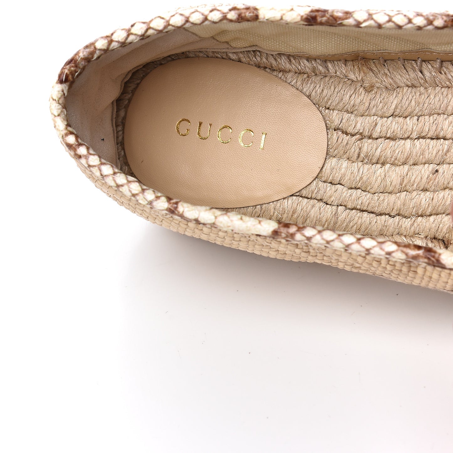 Straw Elaphe Matelasse GG Marmont Espadrilles 38 Natural Cream Brown