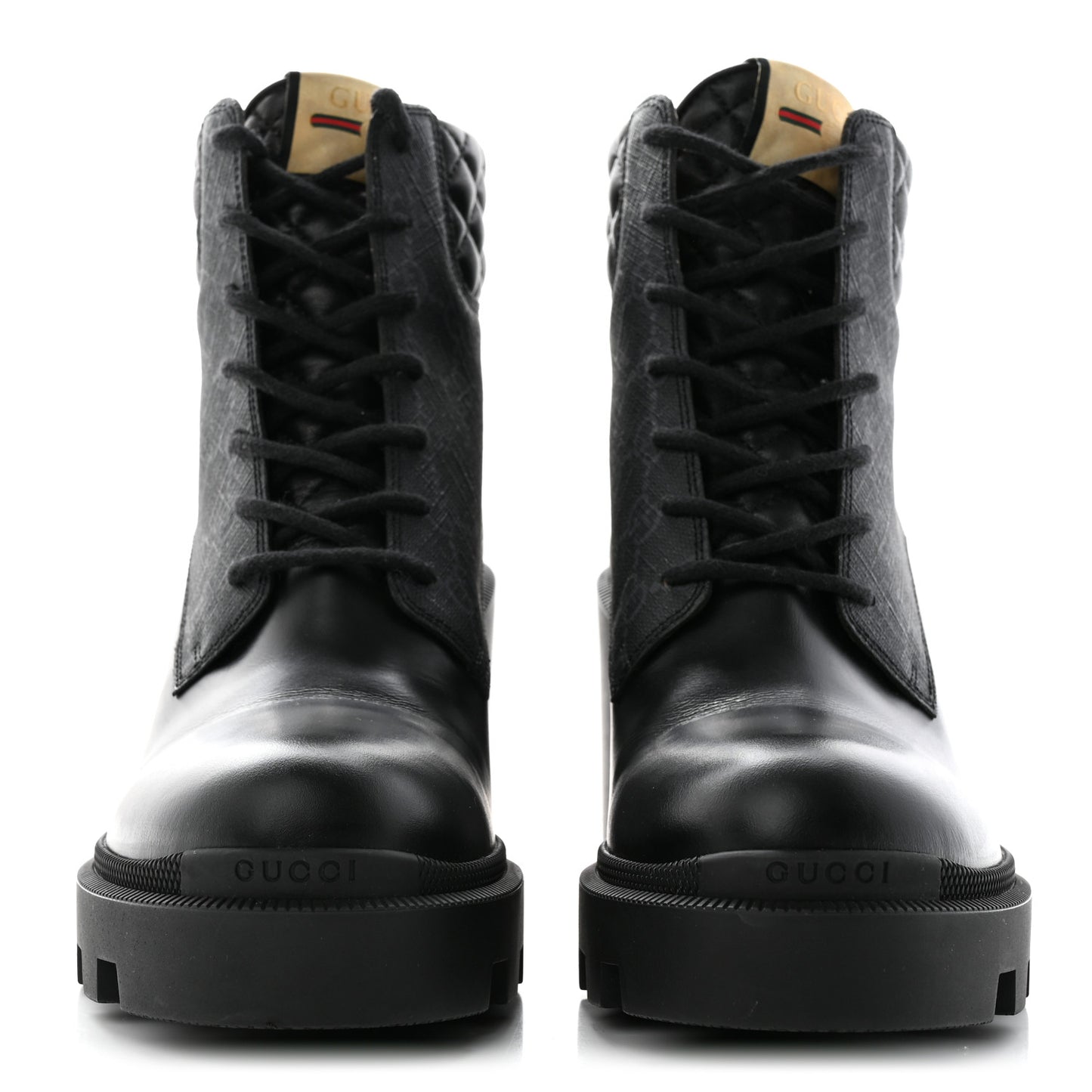 Apollo Calfskin GG Supreme Nappa Samoa Quilted Lace Up Ankle Boots 41 Black