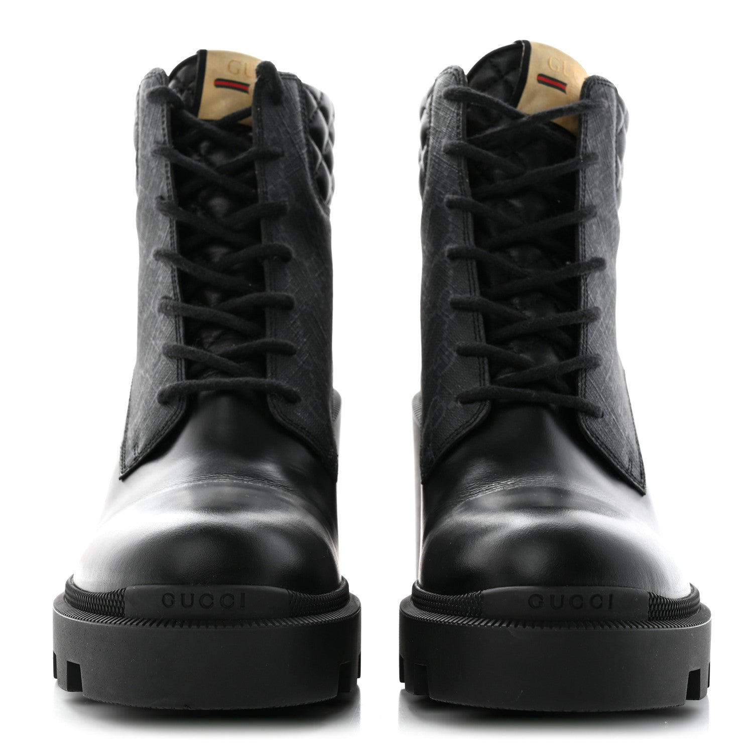 Gucci Apollo Calfskin GG Supreme Nappa Samoa Quilted Lace Up Ankle Boots 41 Black 2 of 12