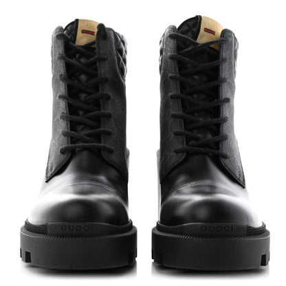 Gucci Apollo Calfskin GG Supreme Nappa Samoa Quilted Lace Up Ankle Boots 41 Black 2 of 12