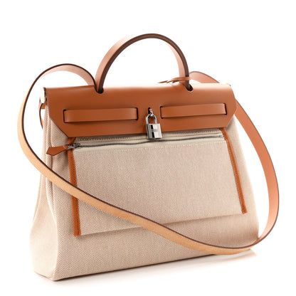 Hermes Vache Hunter Toile Pegase Pop Herbag Zip Retourne 31 PM Capucine Ecru 4 of 12
