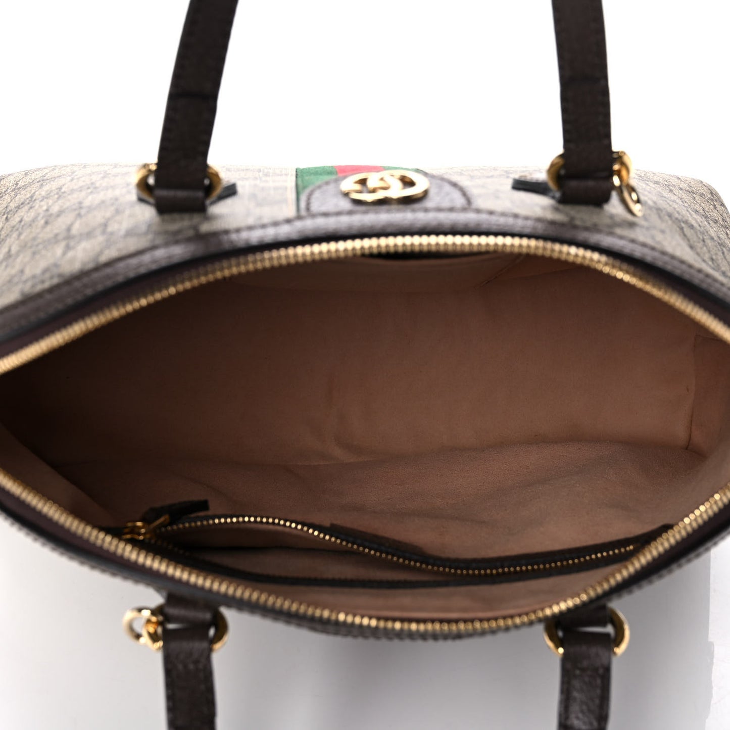 GG Supreme Monogram Web Medium Ophidia Top Handle Dome Bag Brown