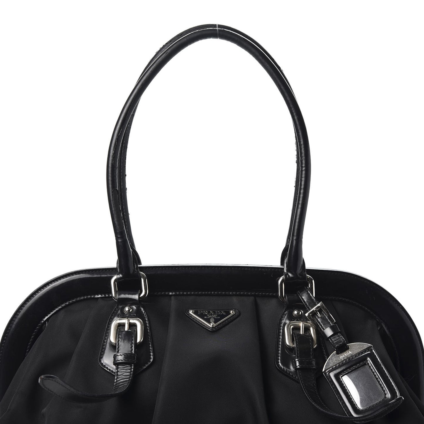 Tessuto Nylon Calfskin Frame Satchel Black