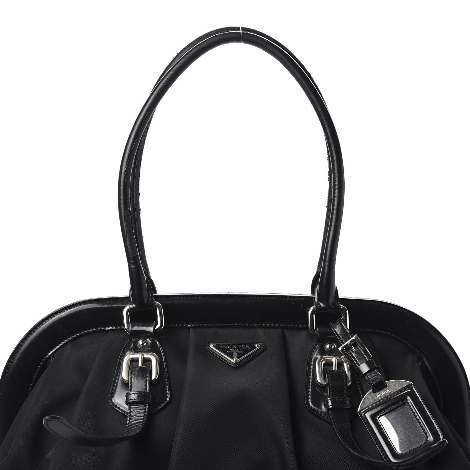 Prada Tessuto Nylon Calfskin Frame Satchel Black 15 of 15