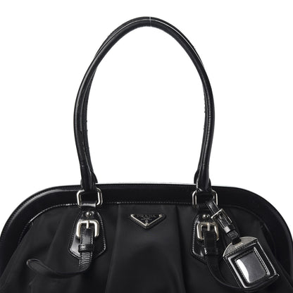 Prada Tessuto Nylon Calfskin Frame Satchel Black 15 of 15