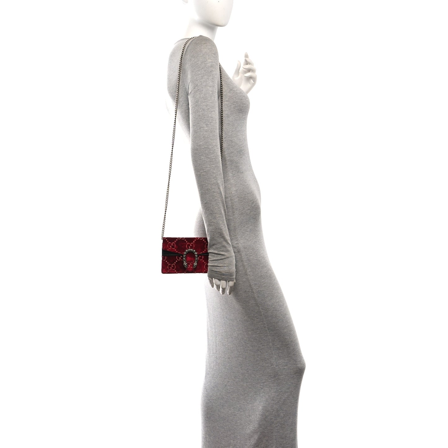 Velvet GG Monogram Super Mini Dionysus Shoulder Bag Red Cipria Black