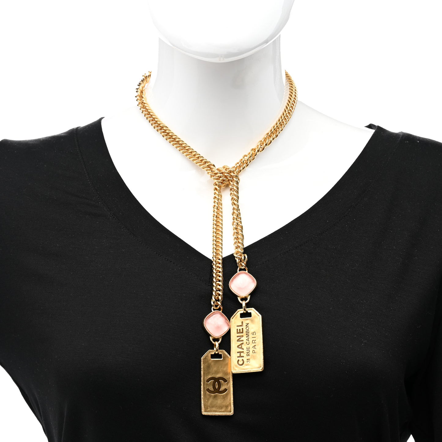 Metal CC Tags Pendant Choker Gold Pink