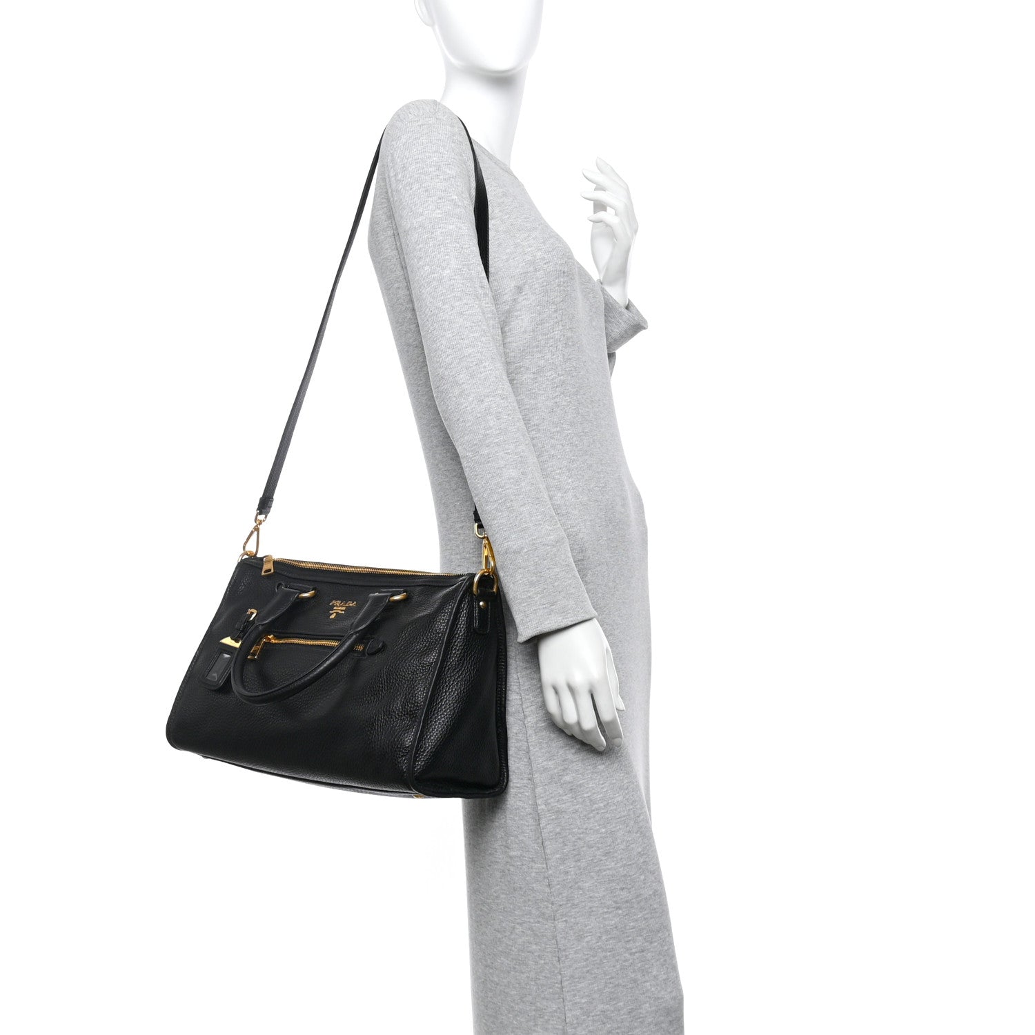 Prada Vitello Daino Shopping Satchel Black 2 of 10