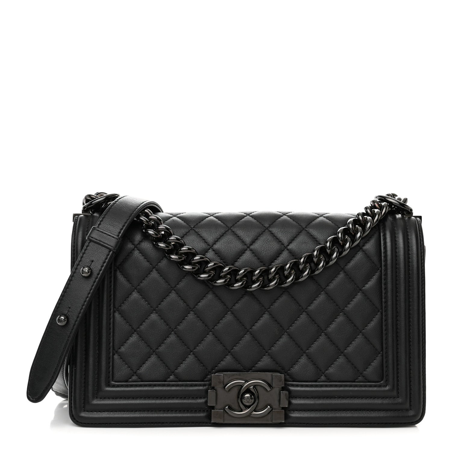 Chanel Calfskin Quilted Medium Boy Flap So Black 1 of 14