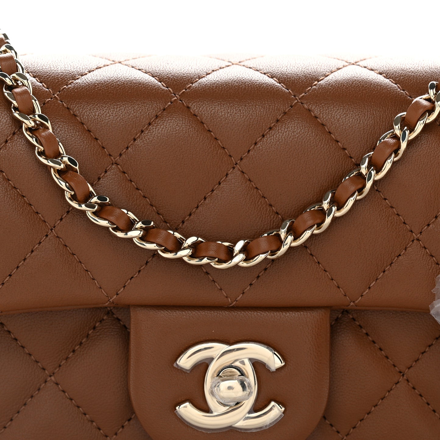 Lambskin Quilted Mini Rectangular Pearl Crush Flap Brown