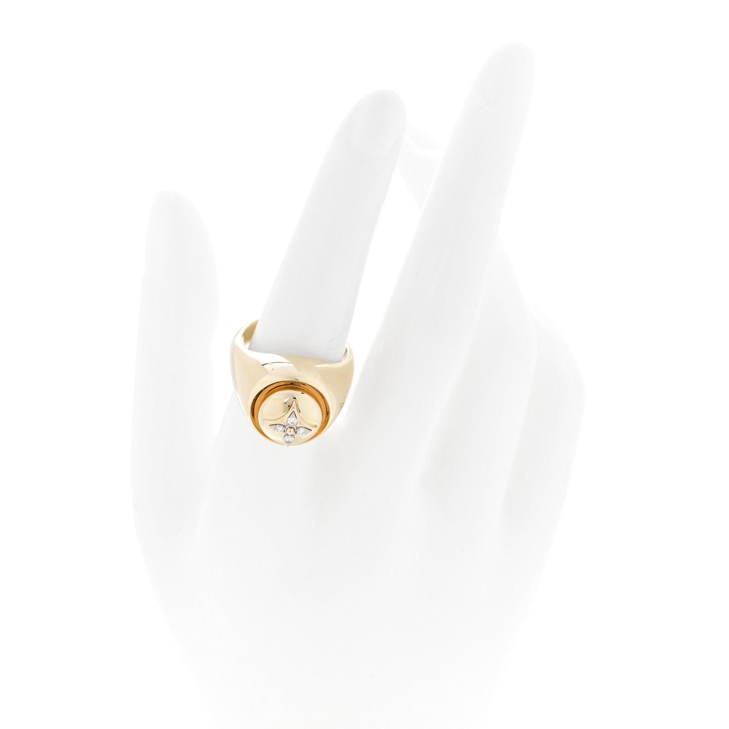 Louis Vuitton 18K Yellow Gold Diamond B Blossom Signet Ring 55 7.25 2 of 5