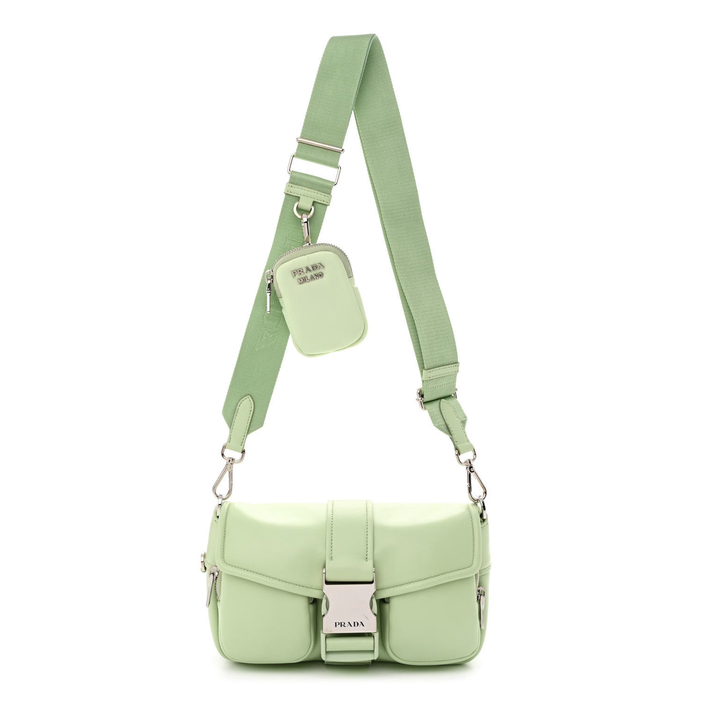 Nappa Re-Nylon Double Pocket Buckle Shoulder Bag Acqua
