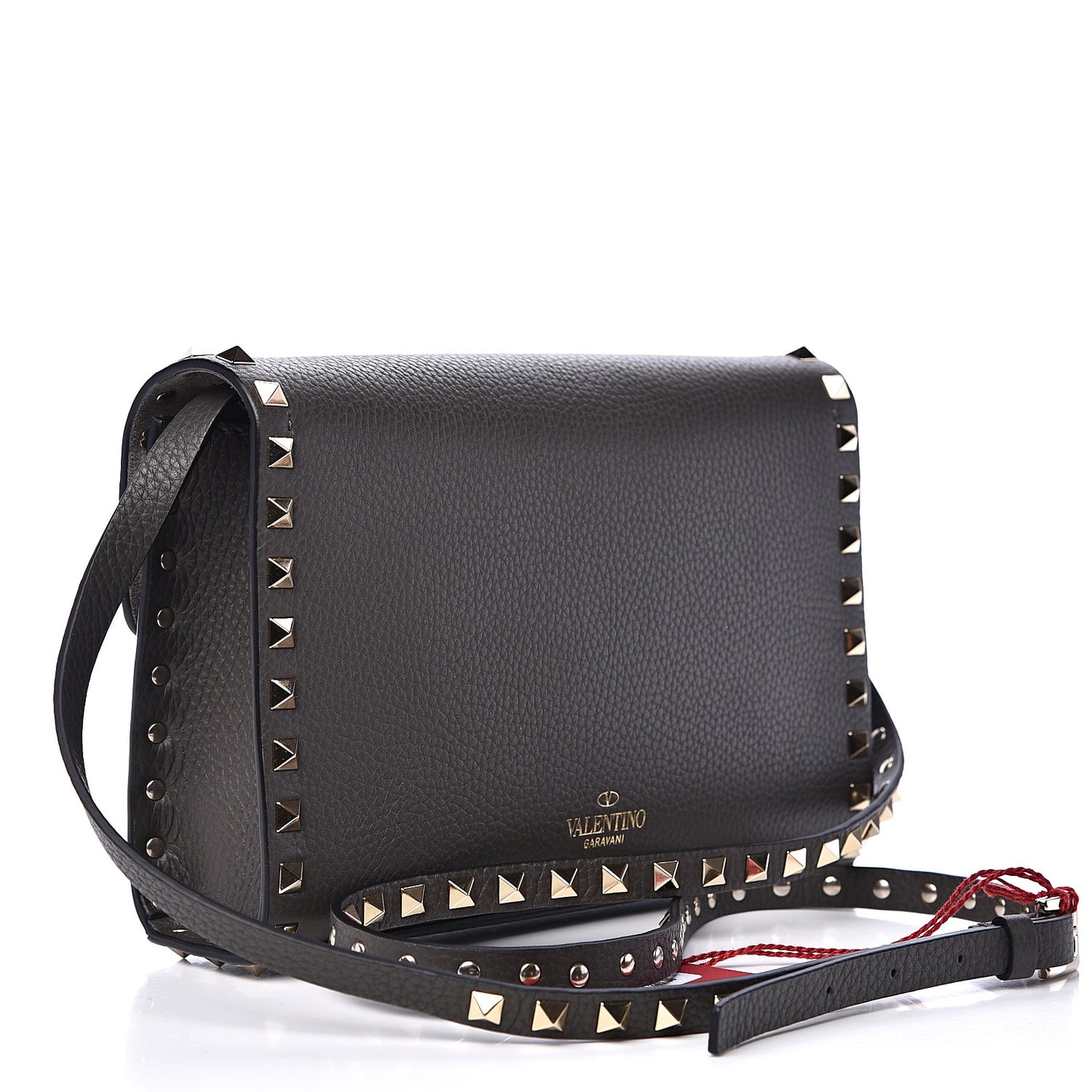 Pebbled Calfskin Medium Rockstud Flip Lock Crossbody Bag Graphite