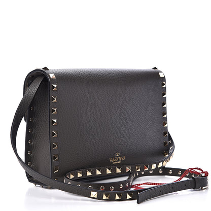 Valentino Garavani Pebbled Calfskin Medium Rockstud Flip Lock Crossbody Bag Graphite 2 of 9