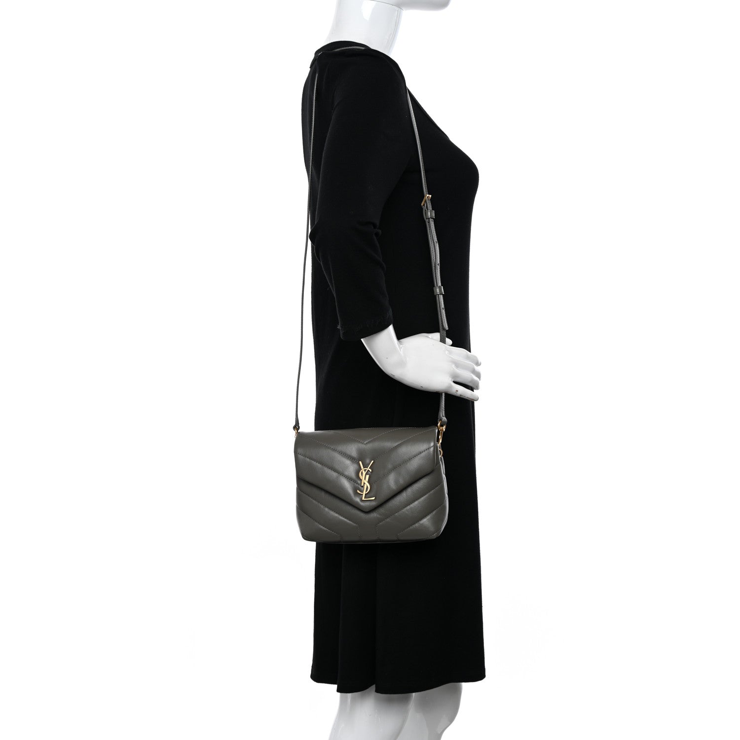 Saint Laurent Calfskin Y Quilted Monogram Toy Loulou Crossbody Bag Grey Kaki 2 of 12