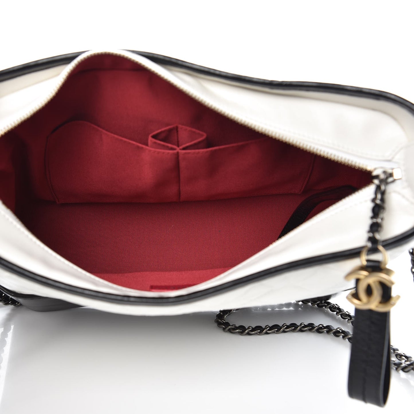 Aged Calfskin Quilted Medium Gabrielle Hobo Black White