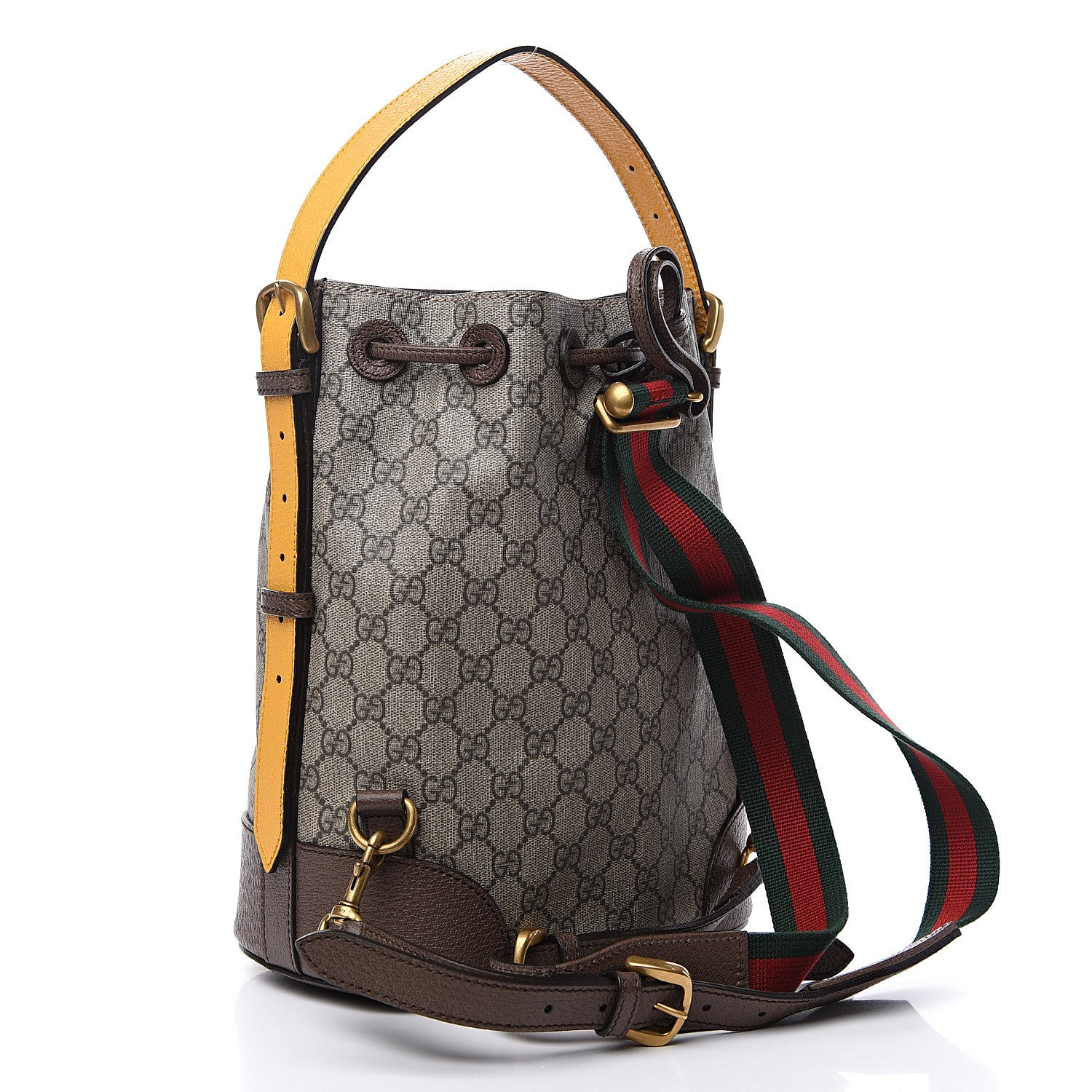 Gucci GG Supreme Monogram Neo Vintage Drawstring Bucket Backpack Beige New Acero Crop 2 of 10