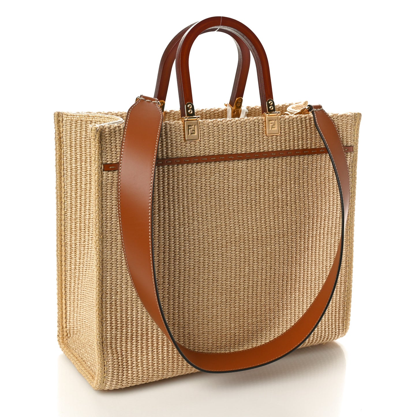 Straw Vitello King Plexiglass Woven Medium Fendi Sunshine Shopper Tote