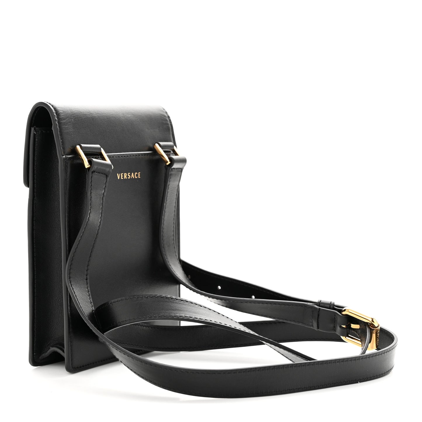 Calfskin Studded Medusa Crossbody Black