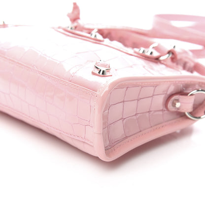 Balenciaga Patent Crocodile Embossed Classic Silver Hardware Nano City Light Pink 9 of 10