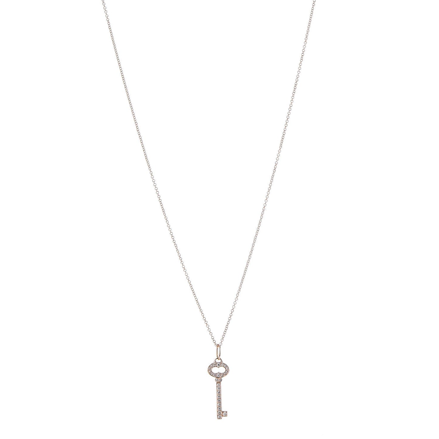 18K Rose Gold Diamond Mini Vintage Oval Key Pendant Necklace