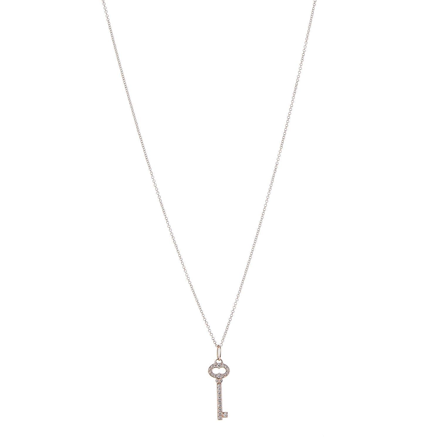Tiffany 18K Rose Gold Diamond Mini Vintage Oval Key Pendant Necklace 1 of 7