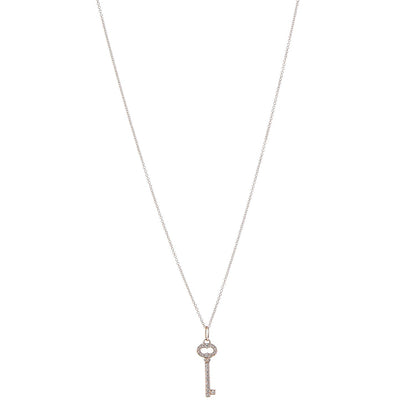 Tiffany 18K Rose Gold Diamond Mini Vintage Oval Key Pendant Necklace 1 of 7