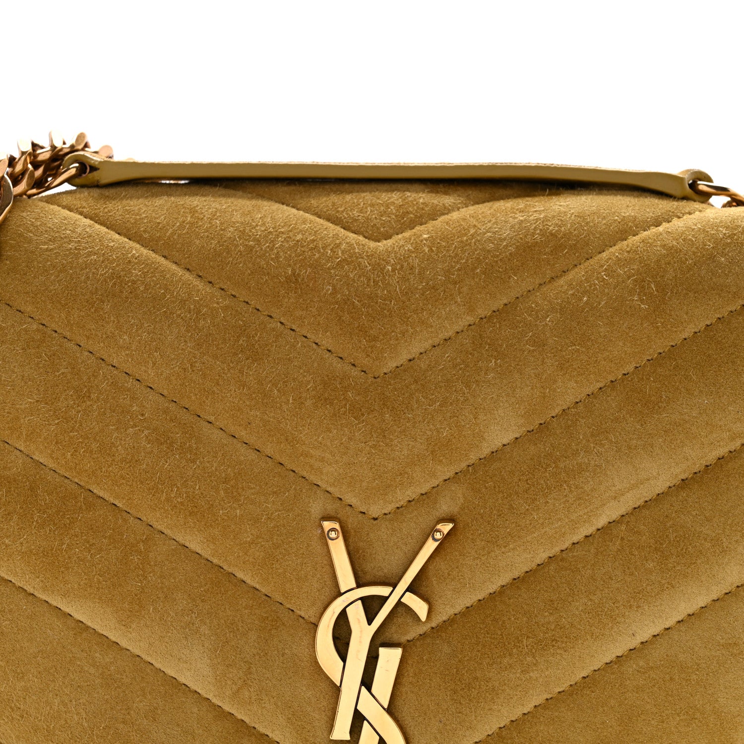 Saint Laurent Suede Y Quilted Monogram Medium Loulou Chain Satchel Chartreuse 8 of 15