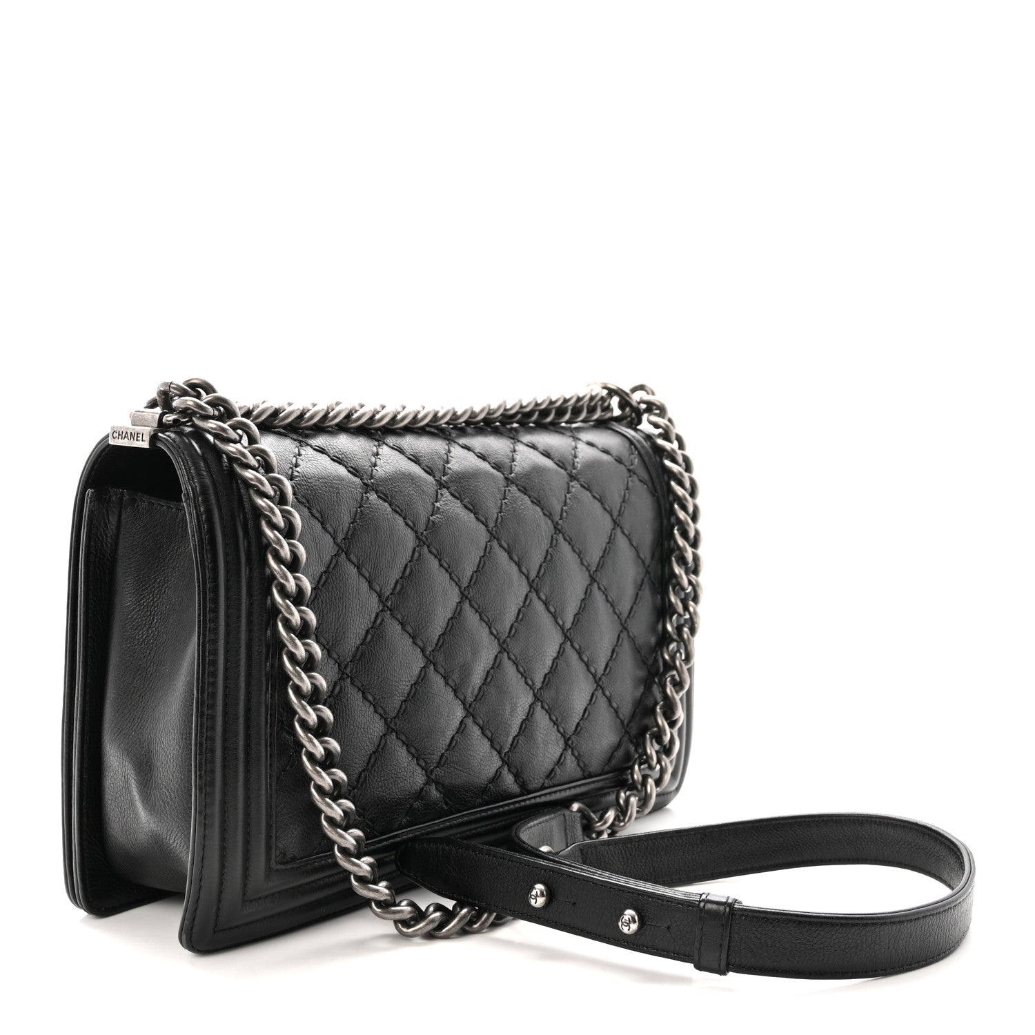 Chanel Calfskin Quilted Double Stitch New Medium Boy Flap Black 3 of 10