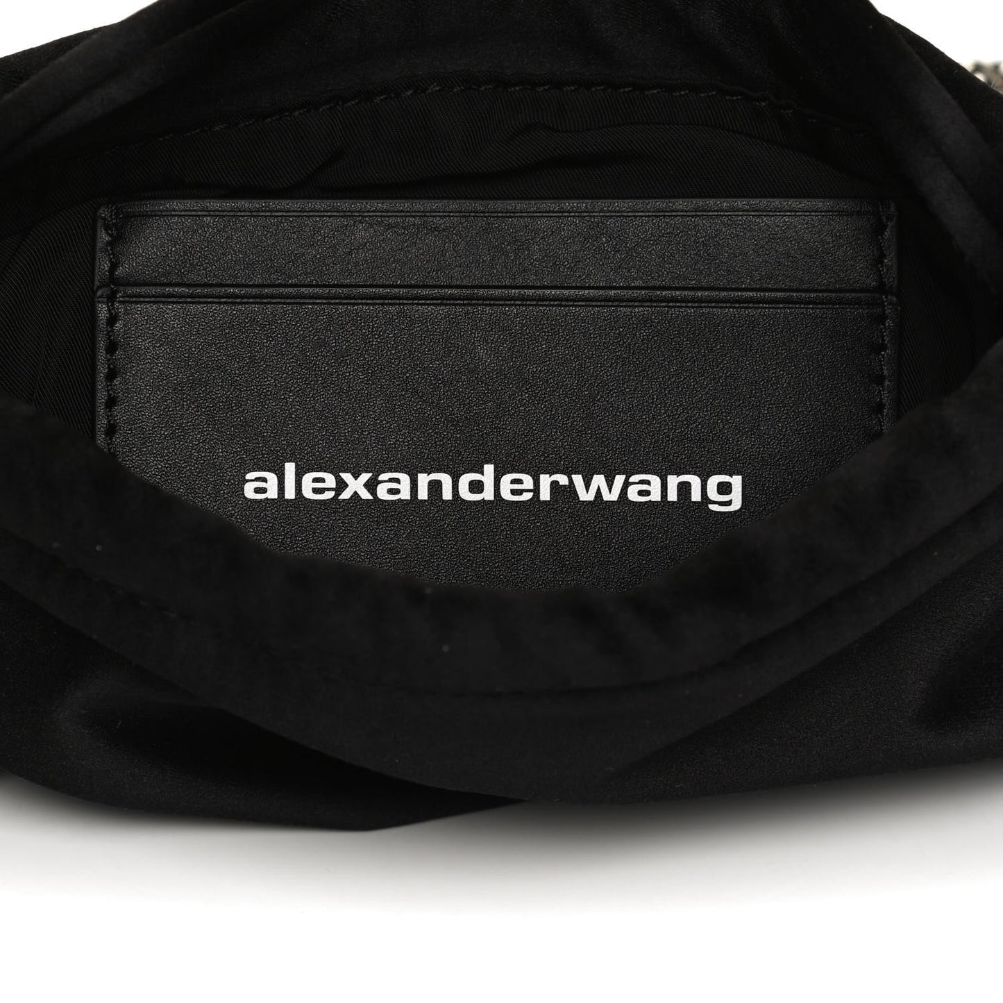 Satin Crystal Rhinestone Ryan Mini Drawstring Bag Black