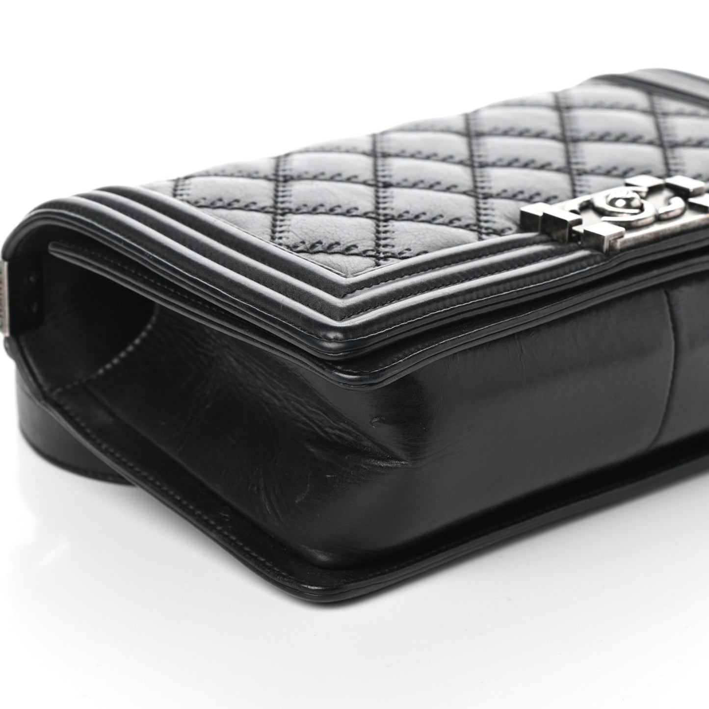 Calfskin Double Stitch Medium Boy Flap Black
