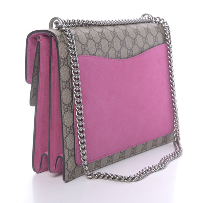 Gucci GG Supreme Monogram Suede Pierced Heart Embroidered Medium Dionysus Shoulder Bag Beige Ebony Pink Tropical Flower 3 of 18
