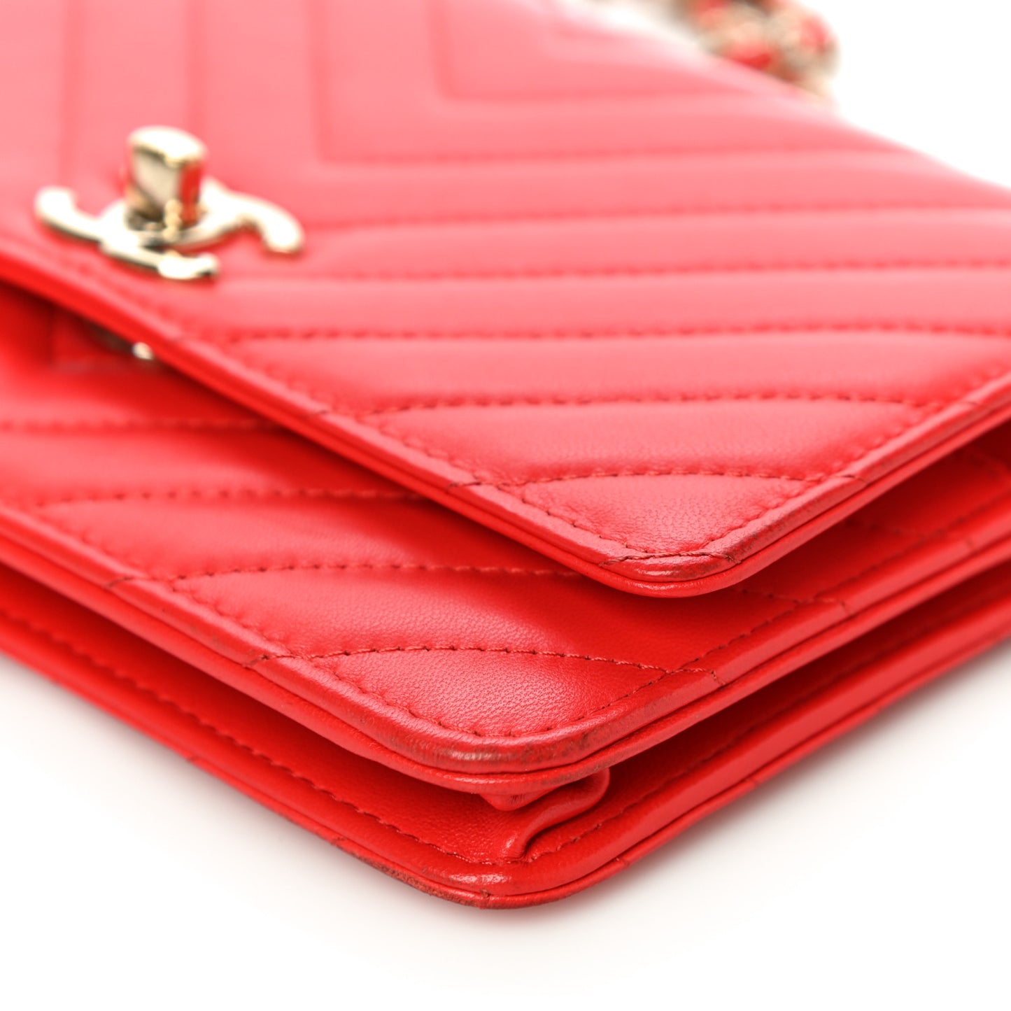 Lambskin Chevron Quilted Trendy CC Wallet On Chain WOC Red
