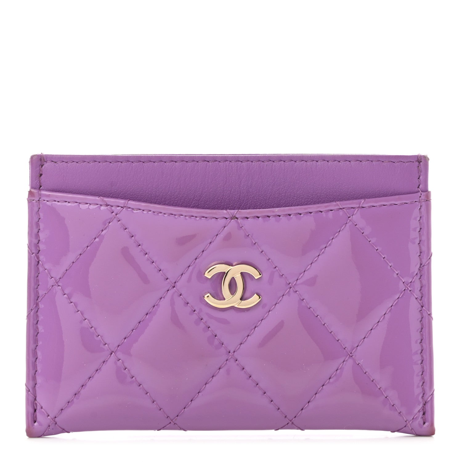 Chanel Patent Quilted Card Holder Purple 1 of 9
