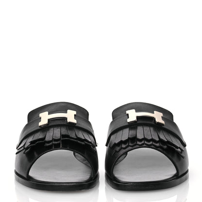 Hermes Goatskin Auteuil Sandals 37 Black 2 of 12