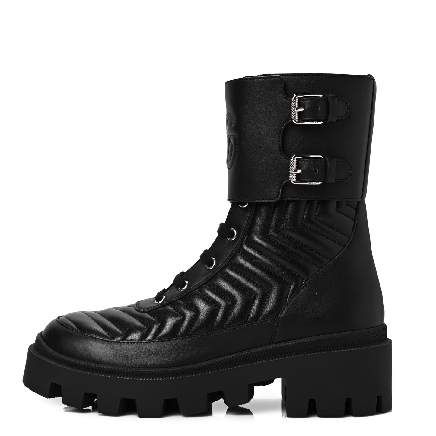Nappa Frances GG Matelasse Platform Combat Boots 38 Black