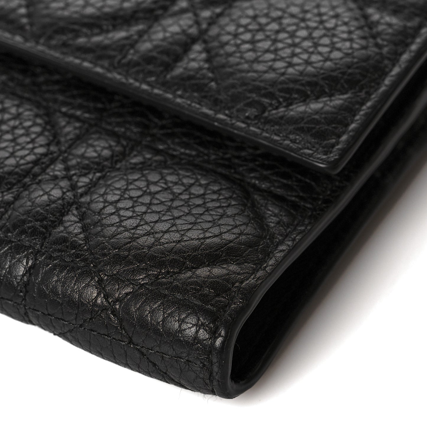 Grained Calfskin Cannage Lady Dior Rendezvous Wallet Black