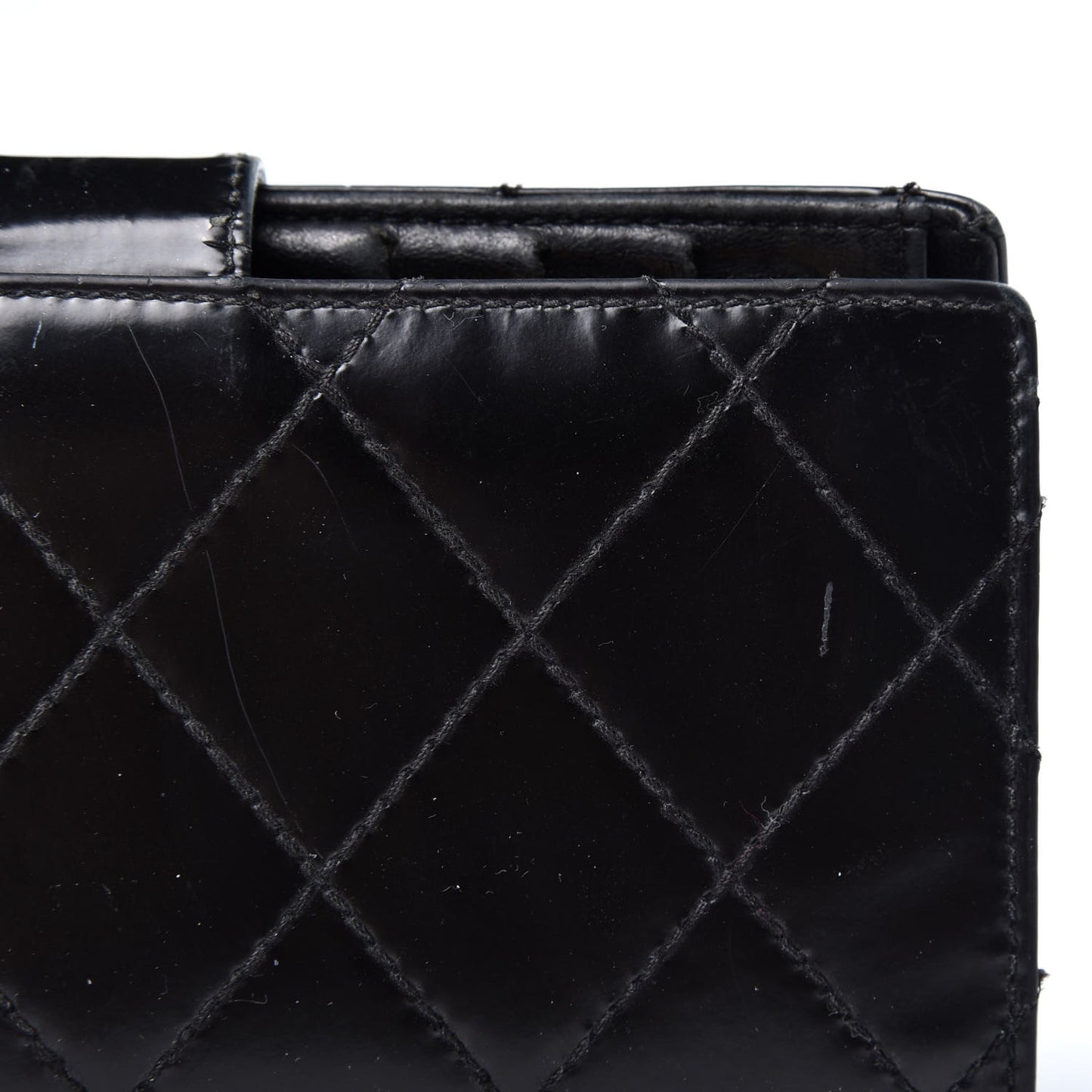 Glazed Calfskin Diamond Stitched French Wallet Black