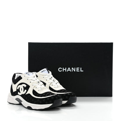 Chanel Nylon Suede Calfskin Printed CC Sneakers 35 White Black 9 of 9