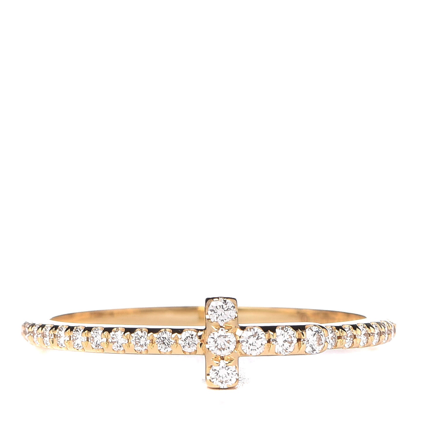 18K Yellow Gold Diamond T Wire Pave Ring 50 5.5