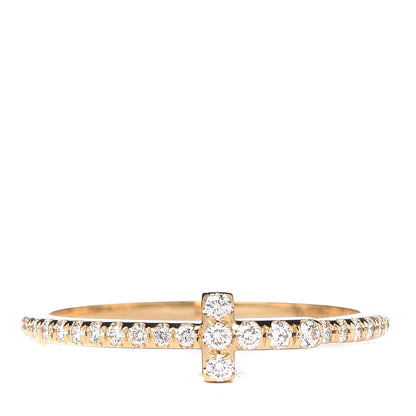 Tiffany 18K Yellow Gold Diamond T Wire Pave Ring 50 5.5 1 of 6