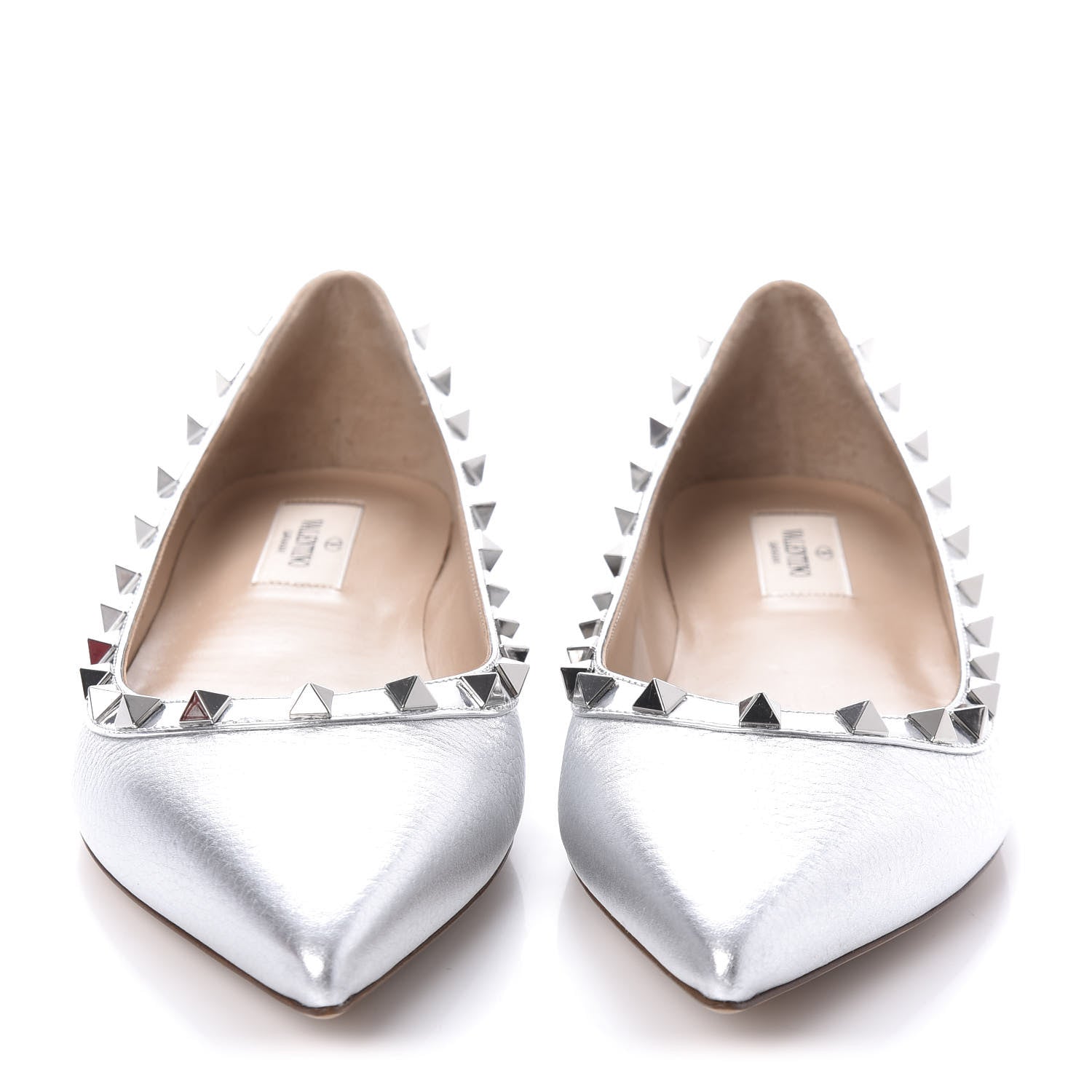 Valentino Garavani Metallic Pebbled Calfskin Rockstud Ballerina Flats 39 Silver 2 of 10