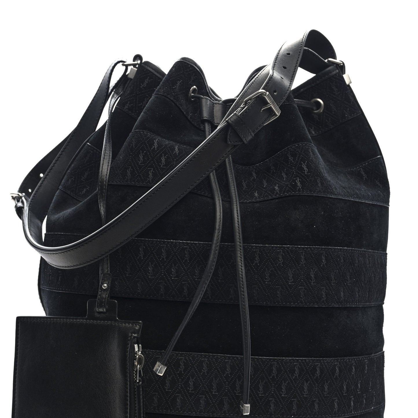 Suede All-Over Monogram Giant Bucket Bag Black
