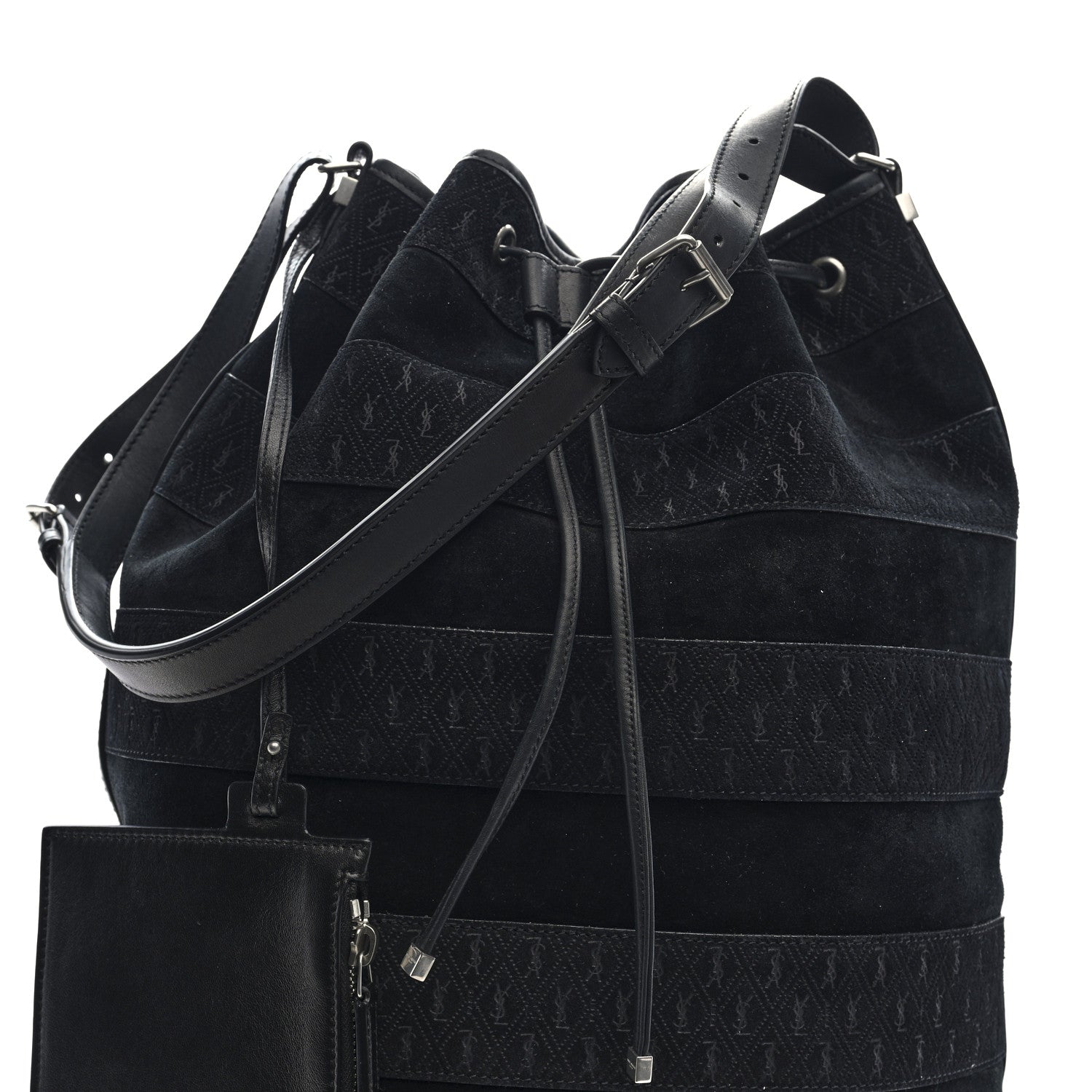 Saint Laurent Suede All-Over Monogram Giant Bucket Bag Black 7 of 9